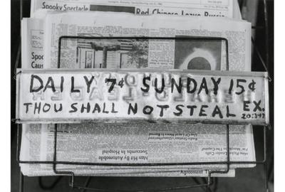 Van Deren Coke, Thou Shalt Not Steal, 1963.  Gelatin silver print, 6 1/16 x 8 1/4 in.  (15.4 x 21 cm).  The Art Museum at the University of Kentucky, Lexington