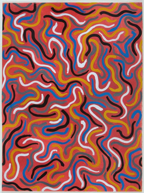 Sol LeWitt.  Squiggly Lines, 1996.  Gouache on Paper, 30 x 22 inches