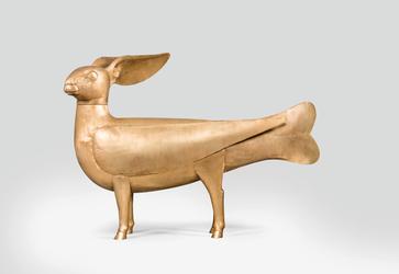 François - Xavier Lalanne (French, 1927 – 2008), Lapin à vent (Wind rabbit), 2004.  Gilt patinated bronze, ball bearings, 70 7/8 x 100 3/8 x 18 1/2 in.  Private Collection Image: Nicolas Dubois / Art Digital Studio © Sotheby’s; Artwork: © 2020 Artists Rights Society (ARS), New York / ADAGP, Paris