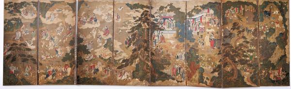 Ten-fold Chinese-subject Court Screen, Kangxi period, 18th century, 17 ft.w x 6.25h ft