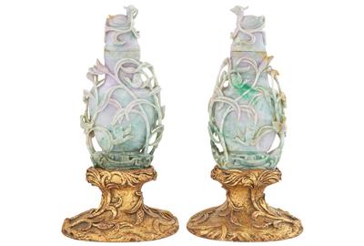 Pair of Chinese Jade Covered Vases, Qing Dynasty, Height of vase 10 inches.  Estimate: $12,000-18,000