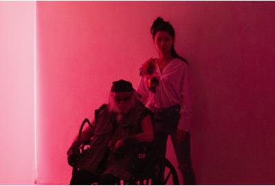 La Monte Young and Jung Hee Choi at Jung Hee Choi’s "Ahata Anahata, Manifest Unmanifest XI", MELA Foundation Dream House, New York, 2020.