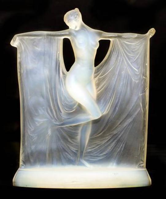 This stunning Rene Lalique glass statuette from the 1920s, titled Suzanne, will be sold Oct.  27.