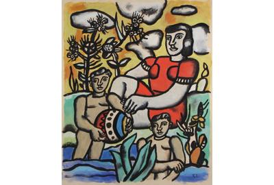 An expected standout among fine art offerings is this circa 1954 gouache by Fernand Leger, a study for “Le Picnic” ($250/350,000).  The artist returned to this composition many times.