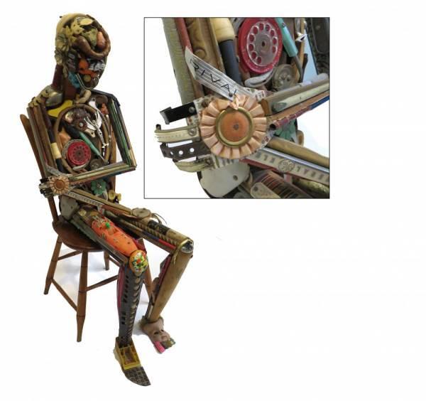 This life-size sculpture by the renowned "Dumpster Diver" artist Leo Sewell, titled Seated Man, will be sold at auction Tuesday, March 4th.