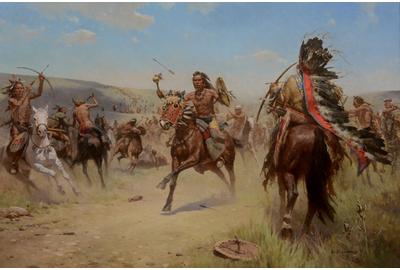 Z.S.  Liang (1953- ), The Holy Rattle (Elkwater Lake Battle, 1864), 2015, oil on linen, 40 x 60 inches, Estimate: $80,000-$120,000