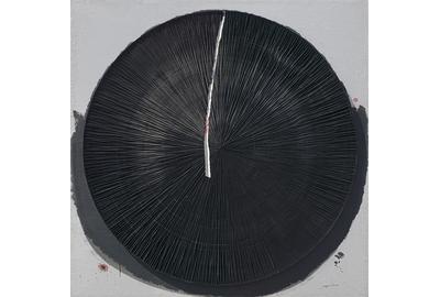 Jeong Min Suh, Line 33, 2022.  Mixed media with Korean mulberry paper, 55 7/8 x 55 7/8 x 3 in.