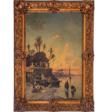 Lot 1, Hermann Corrodi: Hermann David Salomon Corrodi, (Italian, 1844 - 1905) - Evening on the Banks of the Nile, Estimate $30,000 – 50,000