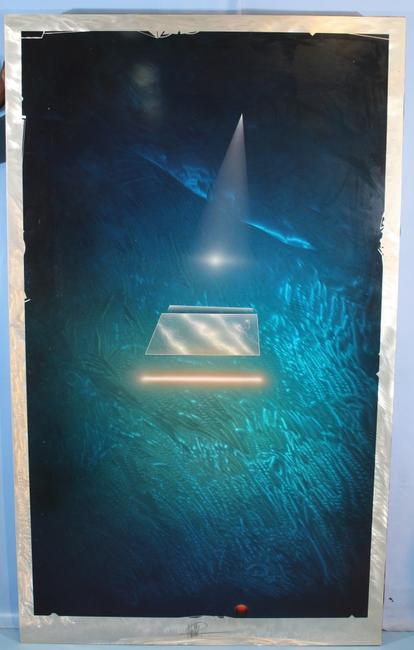 Original artwork by Andreas Nottebohm (German-American, b.  1944), the Op Artist, Space Artist and visionary artist, 80 inches by 48 inches, "1 of 1" signed original.