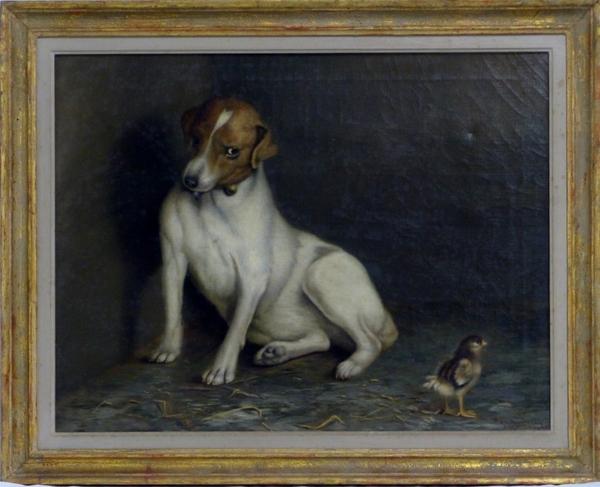 Framed oil on canvas painting by American artist and renowned "poultry painter" Ben Austrian (1870-1921), dated 1906 and titled Shame on You (est.  $8,000-$12,000).