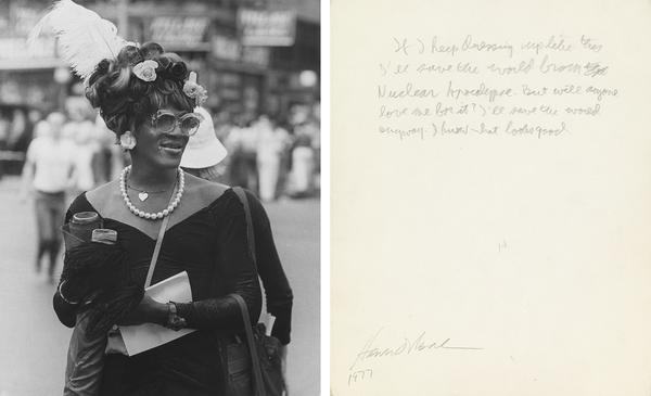 An archive of 134 photographs by Hank O’Neal depicting Pride parades in New York City, each annotated by Allen Ginsberg, silver prints, 1970s.  Estimate $70,000 to $100,000.  