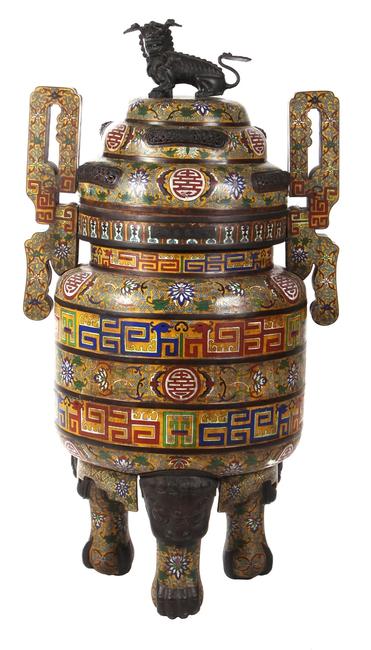 Lot 1: A magnificent, 19/20th Century Chinese Palace size, cloisonné censer