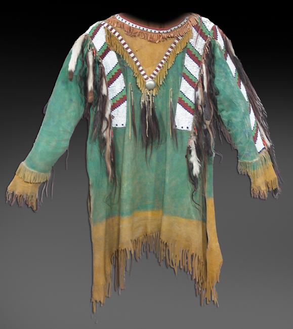 Early to mid-1900s Southern Plains war shirt, a museum quality beaded hide example as picturesque as it gets and in very good condition (est.  $20,000-$40,000).  