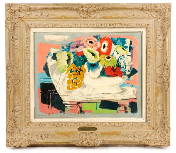 Lovely Fauvist-style oil on canvas painting signed by French artist Jean de Botton (Fr., 1898-1978), titled Fleurs Joyeuse, circa 1966-1971 ($5,890).