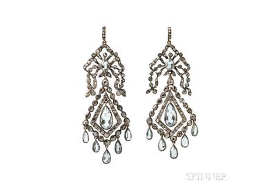 Gold, Silver, Aquamarine, and Diamond Earrings, c.  1785 (Lot 133, Estimate: $4,000-6,000)