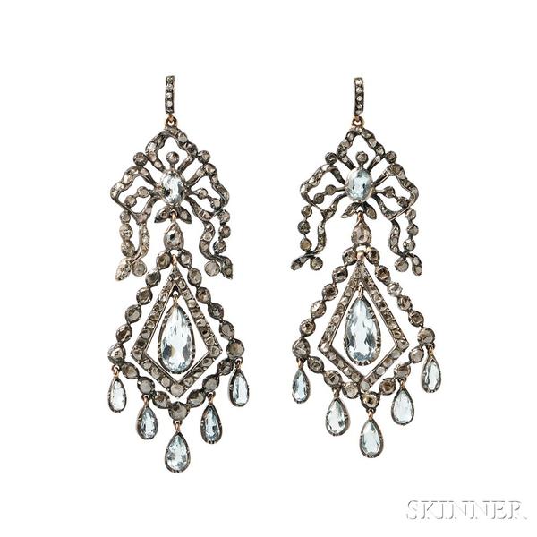 Gold, Silver, Aquamarine, and Diamond Earrings, c.  1785 (Lot 133, Estimate: $4,000-6,000)