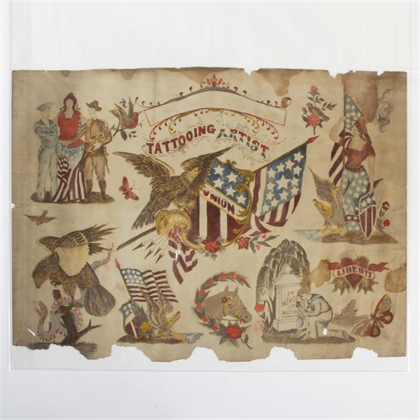 Original tattoo flash sheet attributed to Charlie Wagner and Sam O'Reilly, two of America's earliest tattoo artists ($11,250).