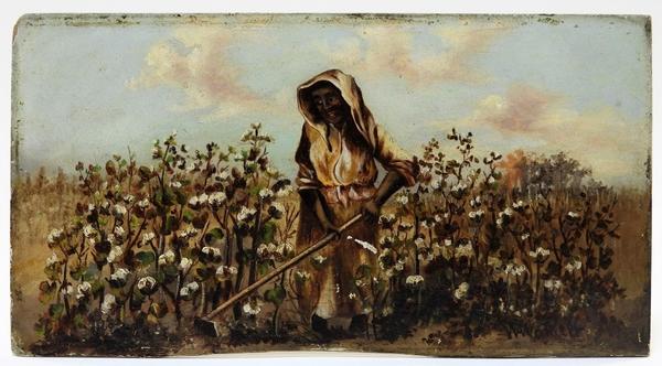 Oil on board painting by William Aiken Walker (Md./S.C., 1838-1921), depicting a female sharecropper hoeing a cotton field (est.  $5,000-$8,000).