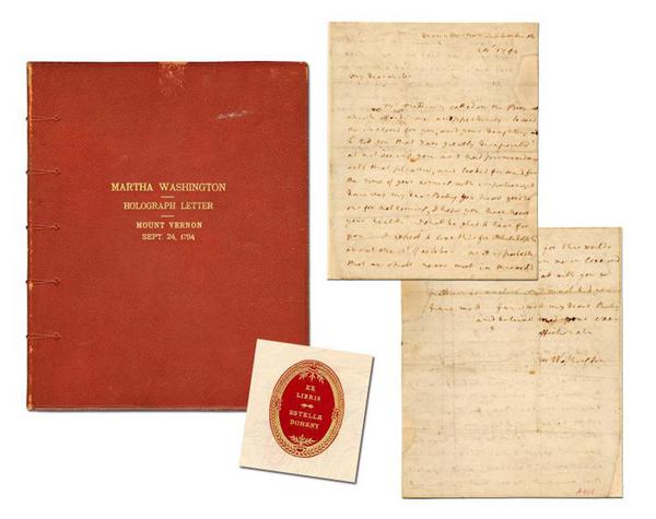 Letter handwritten and signed by First Lady Martha Washington in 1794, regarding a meeting between "The President" (George) and James Madison (est.  $25,000-$30,000).