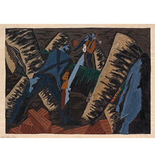 Jacob Lawrence, Cutting Logs, #51, gouache, tempera & watercolor, 1942.  Estimate $250,000 to $350,000.  