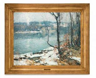 Original oil painting signed by John Folinsbee (Am., 1892-1972), titled River at New Hope (est.  $25,000-$35,000).