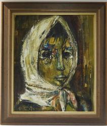 Oil on canvas figurative portrait painting of a young girl by Israeli social realist Ruth Schloss (1922-2013), framed (est.  $1,500-$2,500),