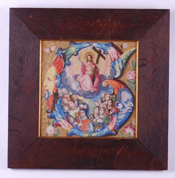 This 15th century watercolor and gouache on vellum painting, titled The Ascension and measuring 10 inches by 10 inches (sight) in a later frame, will be sold May 28-30 in Amesbury, Mass.