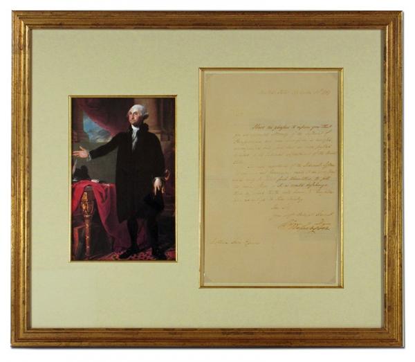 Letter signed by George Washington, dated Sept.  30, 1789 (est.  $10,000-$12,000).