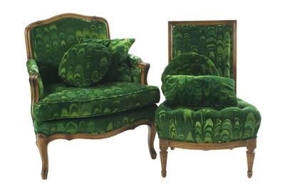 Lot 259: A French Provincial Style Bergere and Slipper Chair, 20th Century.