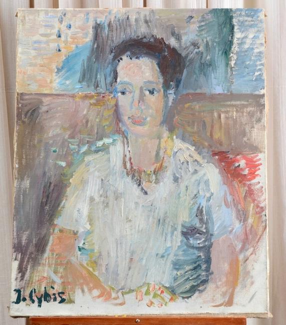 Portrait painting of a young woman by noted Polish artist Jan Cybis (1897-1972), a block-style post-impressionist whose mentor was the German Expressionist Otto Mueller.