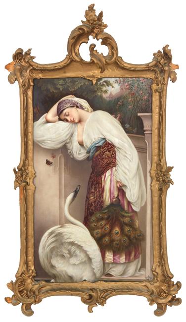 This lovely hand-painted KPM porcelain plaque with a scene of a woman leaning against a wall will be sold at Fontaine's Auction Gallery, Feb.  28.