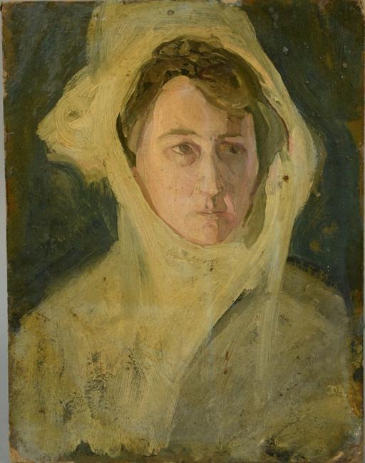 Oil on board painting by African-American artist Henry O.  Tanner (1859-1937), titled Portrait of a Woman with a Head Scarf, unsigned (est.  $10,000-$20,000).