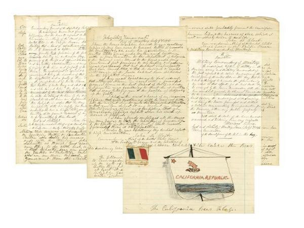 Pages out of a ship's log from June 1846 describing California's famous "Bear Flag Revolt" that led to the state's breakaway from Mexico and eventual statehood.