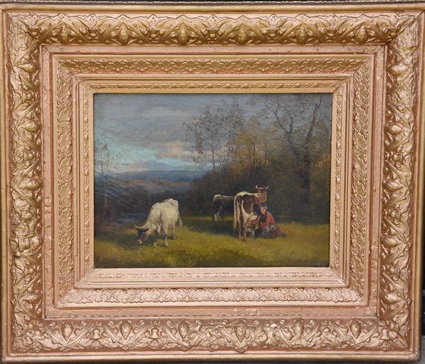 Oil painting by the German-born American artist Hermann Herzog (1832-1932), artist signed and housed in a handsome wood frame.