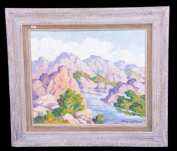 Ten artworks by Birger Sandzen (Swedish-American, 1871-1954), including this painting titled Elko River Nevada, will be sold Feb.  18 by Woody Auction in Douglass, Kansas.