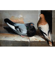 Oil on canvas painting of Two Pigeons on a Ledge, signed and dated lower right (“1879”) by Italian artist Marz Sofra and nicely housed in a heavy gilt frame (est.  $1,500-$2,500).