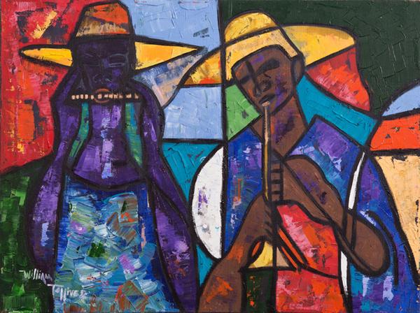 Original oil painting by William Tolliver (La., 1951-2000), titled African Musician (est.  $6,000-$9,000).