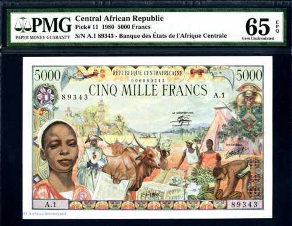 This 1980 issue for the Republique Centrafricaine will be sold at auction March 11th.