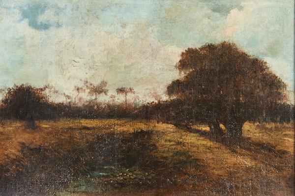 Beautiful oil on canvas landscape rendering by the French-born New Orleans artist Richard Clague (1812-1873), titled The Back of City Park, New Orleans (est.  $60,000-$90,000).