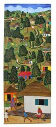 Tall vertical painting of a village scene by Haitian artist Abner Dubic (b.  1944), 48 inches by 18 inches (est.  $400-$600).