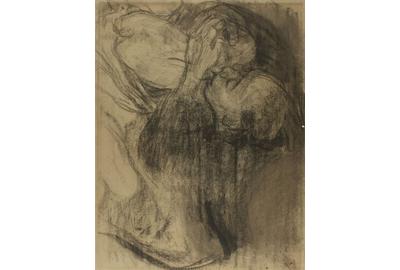 Lot 43 - Käthe Kollwitz (1867-1945) Abschied (Farewell), Charcoal on gray-blue laid paper.