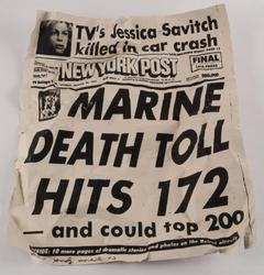 Synthetic polymer and silkscreen ink on aluminum sheeting sculpture by Andy Warhol, using a front page from the New York Post (est.  $40,000-$60,000).