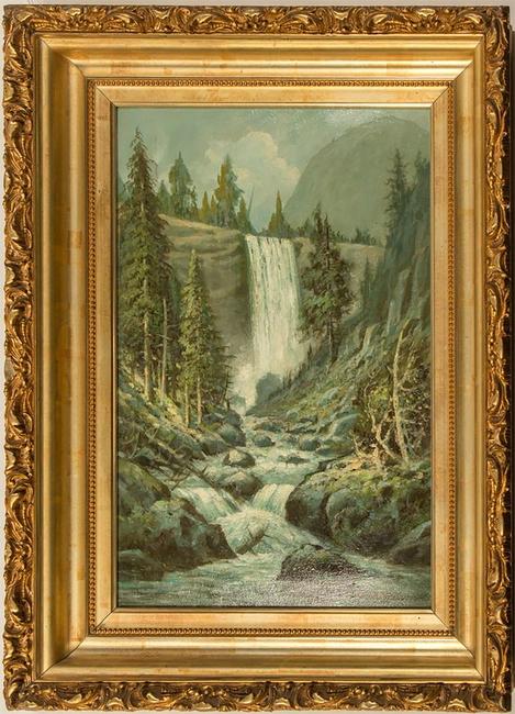 Oil on board painting of Vernal Falls in Yosemite (Calif.), signed by the artist Benjamin Willard Sears (American, 1846-1905), 25 inches by 18 ½ inches ($2,000).