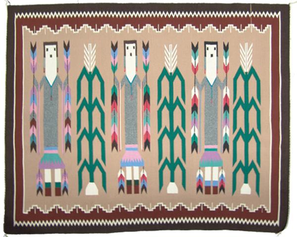 Fine weave pictorial Navajo rug (weaving) by Lena Poyer, 50 inches by 40 inches, depicting Yei figures (est.  $3,000-$6,000).