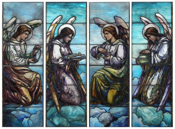 Set of four J & R Lamb Studios stained glass windows, crafted circa 1900, 72 inches tall by 23 inches wide (est.  $12,000-$15,000).