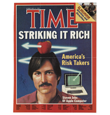 Steve Jobs, Time magazine Cover Signed, displaying a bust portrait of Jobs and his Apple II computer, 1982.  Estimate $15,000 to $25,000.  