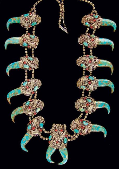 Mammoth display squash blossom pendant, made circa the 1970s and the Best in Show ribbon winner at the 1989 Pasadena Indian Show (est.  $3,000-$6,000)