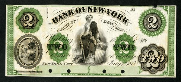 Bank of New York, 1860 proof obsolete banknote.