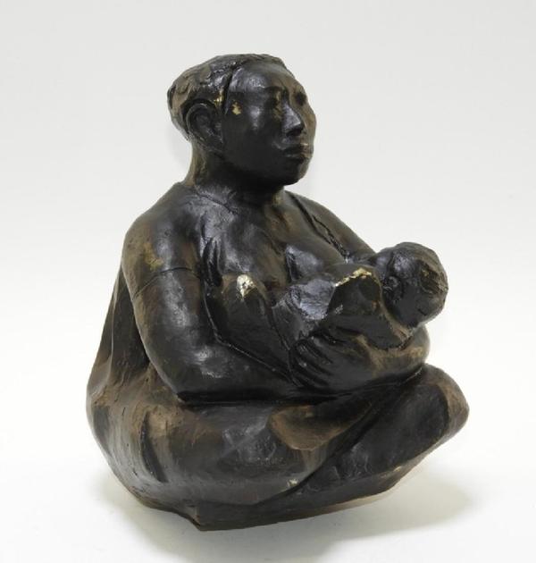 Figural bronze sculpture by Mexican-born American artist Jose Luis Cuevas (1934-2017), of a mother and child, done in 1985, 10.5 inches tall (est.  $3,000-$5,000).