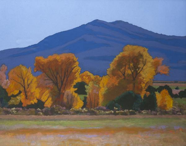 Pastel on paper under glass painting by Mary Silverwood (N.M., 1932-2011), titled Cottonwoods (est.  $300-$500).